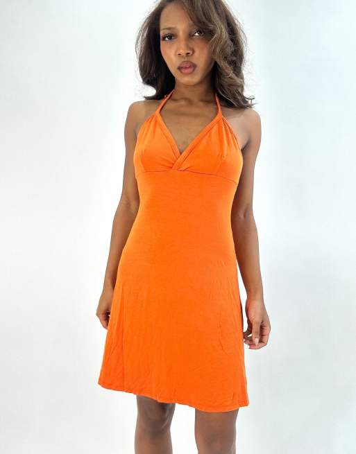Vintage halterneck mini dress in orange