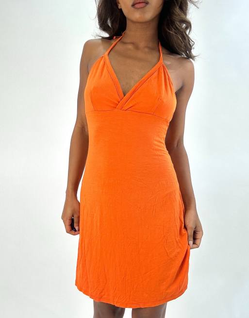 Vintage halterneck mini dress in orange, 3 of 4
