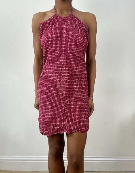 Vintage halterneck patterned dress in pink - view 1