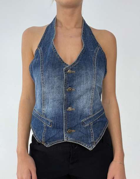 Vintage halterneck style waistcoat in blue - view 1