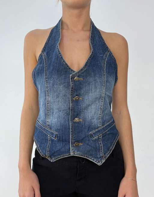 Vintage halterneck style waistcoat in blue