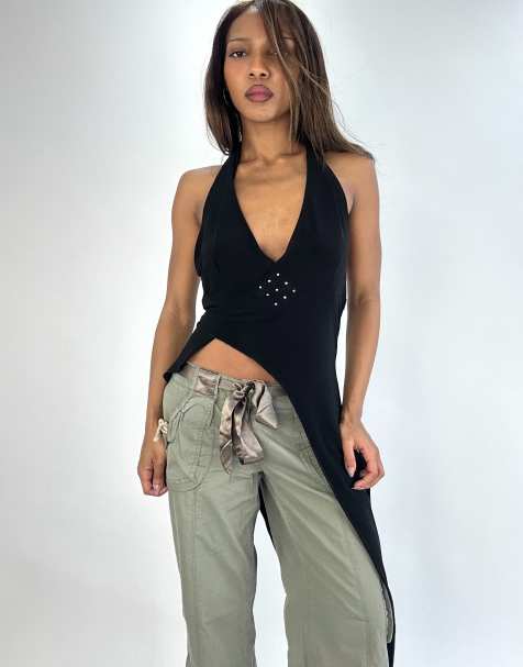 Vintage halterneck top in black - view 1
