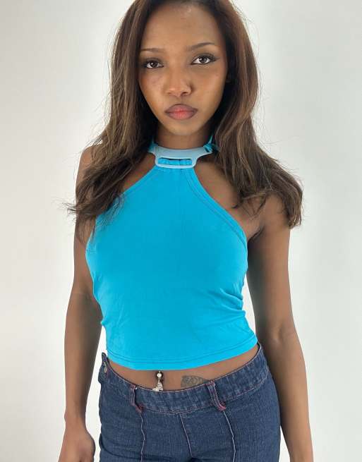Vintage halterneck top in blue