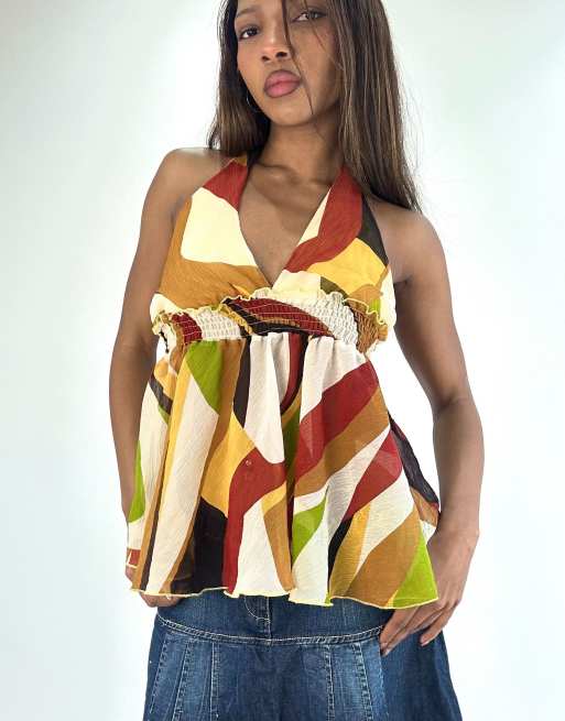 Vintage halterneck top in orange