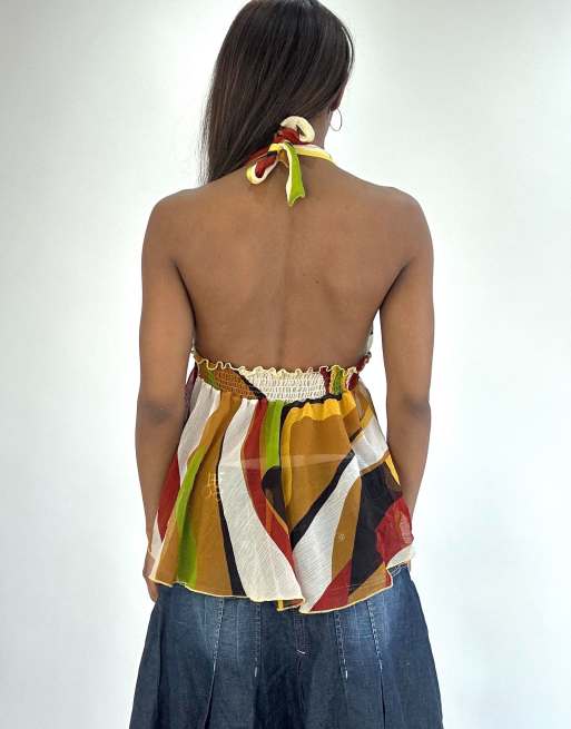 Vintage halterneck top in orange, 2 of 4