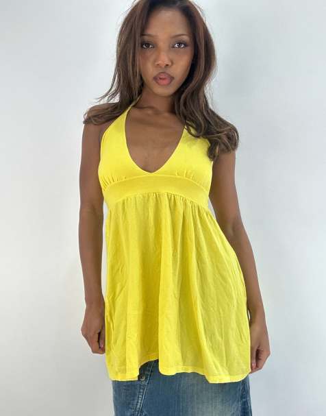 Vintage halterneck top in yellow - view 1