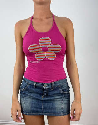 Vintage halterneck top with flower print in pink