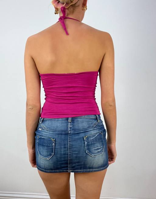 Vintage halterneck top with flower print in pink, 2 of 4