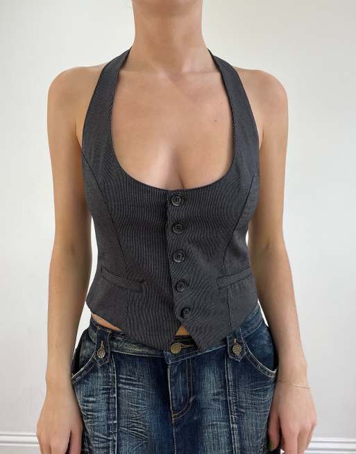Vintage halterneck waist coat in grey