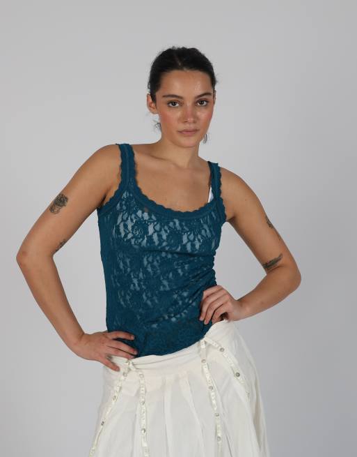 Vintage hanky panky S cami in dark green, 3 of 4