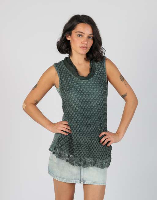 Vintage Hanny deep M woven top in dark green