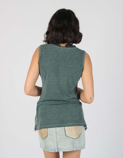Vintage Hanny deep M woven top in dark green, 2 of 4
