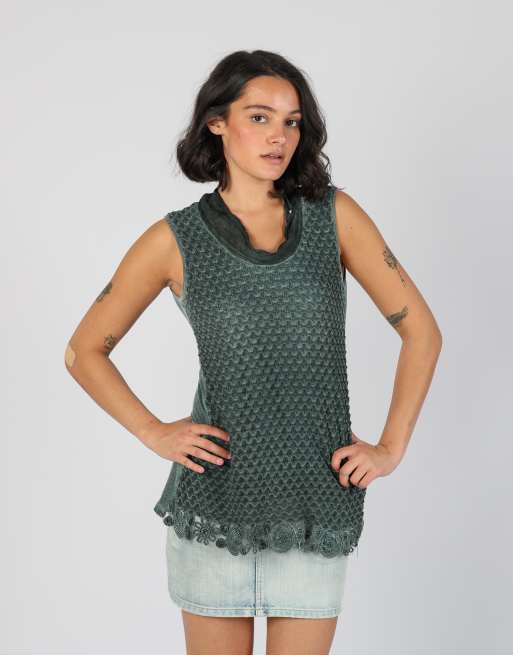 Vintage Hanny deep M woven top in dark green, 3 of 4