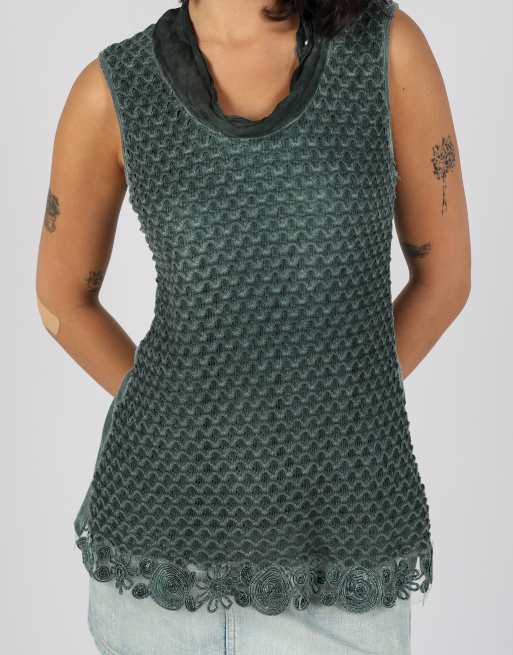 Vintage Hanny deep M woven top in dark green, 4 of 4