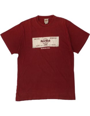 Vintage Hard Rock Cafe Barcelona Size L Graphic T-Shirt Top in Burgundy