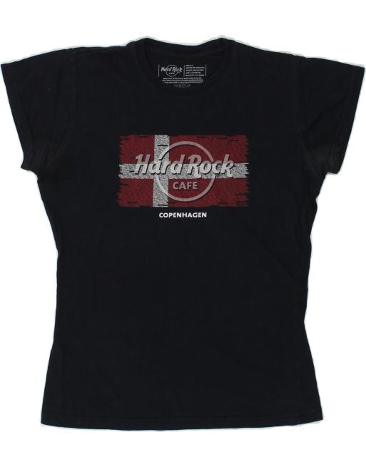 Vintage Hard Rock Cafe Copenhagen Size S Graphic T-Shirt Top in Navy Blue