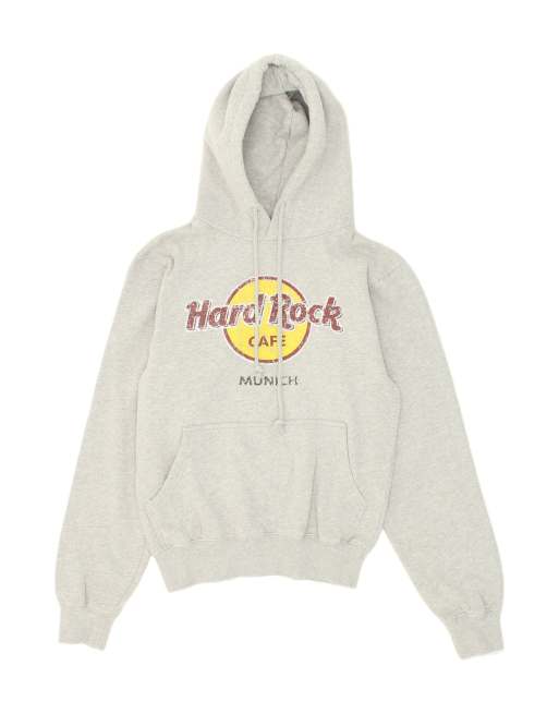 Vintage Hard Rock Cafe Munich Size S Graphic Hoodie Jumper in Grey