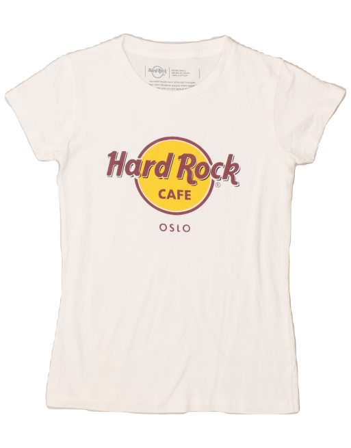 Vintage Hard Rock Cafe Oslo Size XS Graphic T-Shirt Top in White