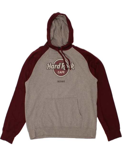 Vintage Hard Rock Cafe Rome Size XL Colourblock Graphic Hoodie Jumper in Grey
