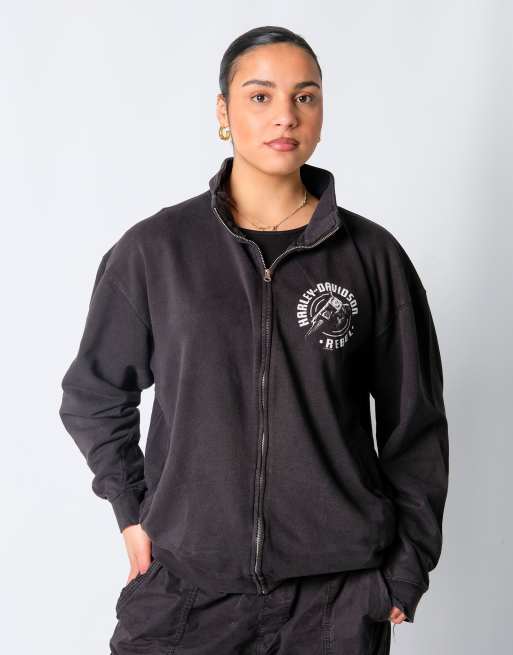 Vintage Harley Davidson L Sweatshirt Black Zip Up