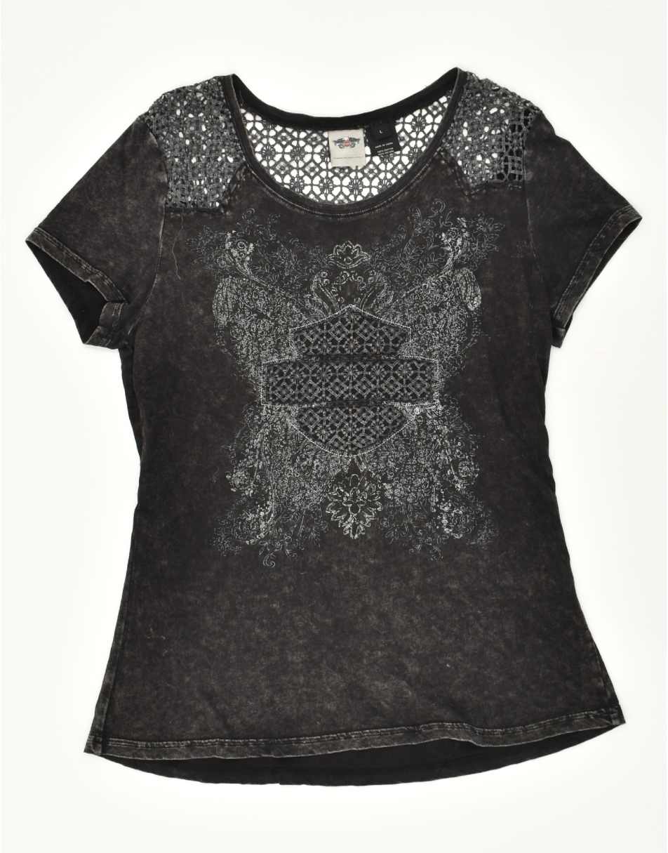 Vintage Harley Davidson Size L Graphic T-Shirt Top in Black