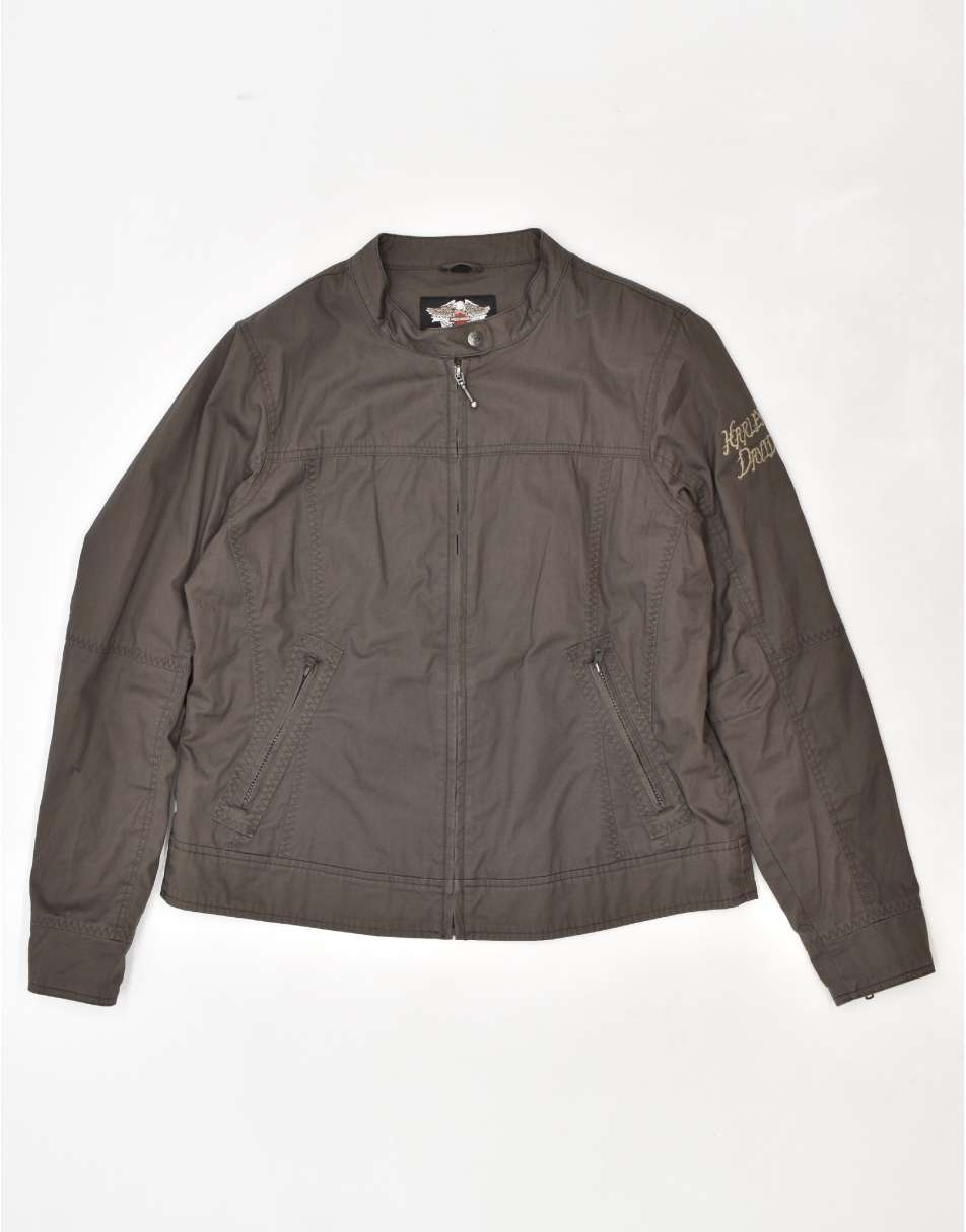 Vintage Harley Davidson Size XL graphic racer jacket in grey