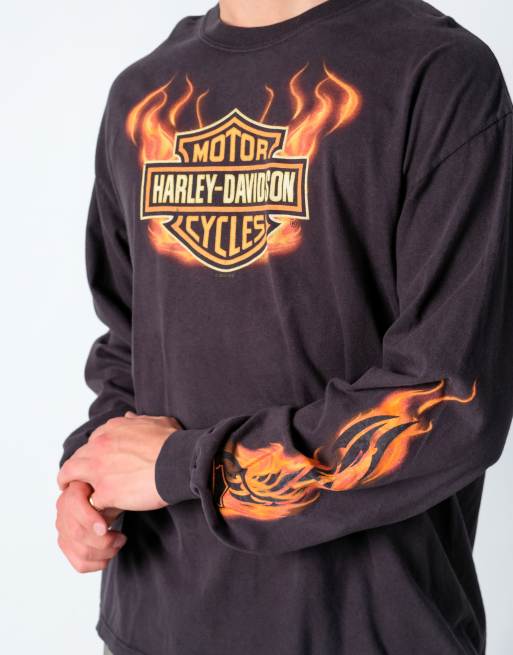 トップス HARLEY DAVIDSON FIRE FLAME L/S Tee xl Vintage Harley Davidson xl long sleeve t-shirt in black | ASOS