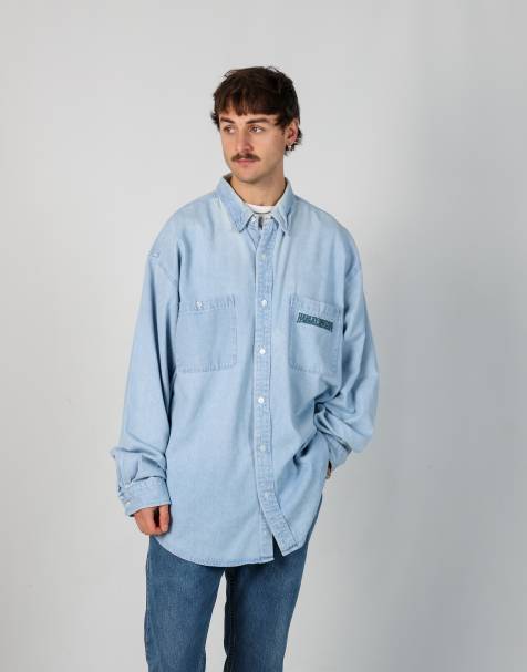 Vintage Harley Davidson xxl long sleeve shirt in light blue - view 1