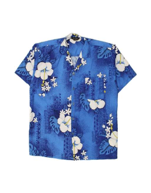 Vintage Hawaiian Short Sleeve Shirt Medium In Blue Floral