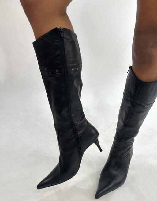 Vintage heeled knee boots in black, 3 of 4