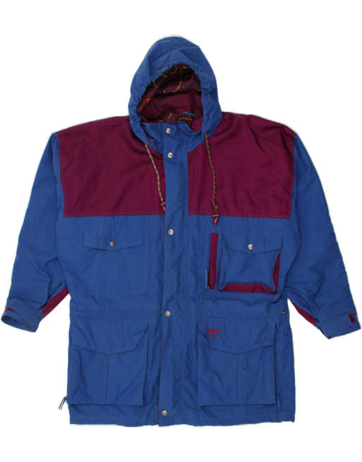 Vintage Helly Hansen Size L Colourblock Hooded Rain Jacket in Blue