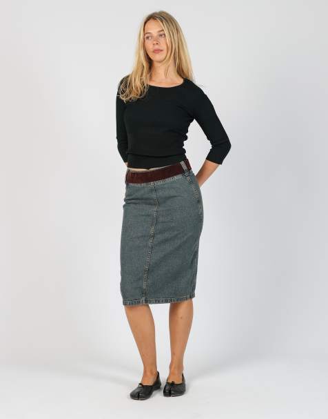Vintage Hennes XS denim midi skirt in blue - view 1