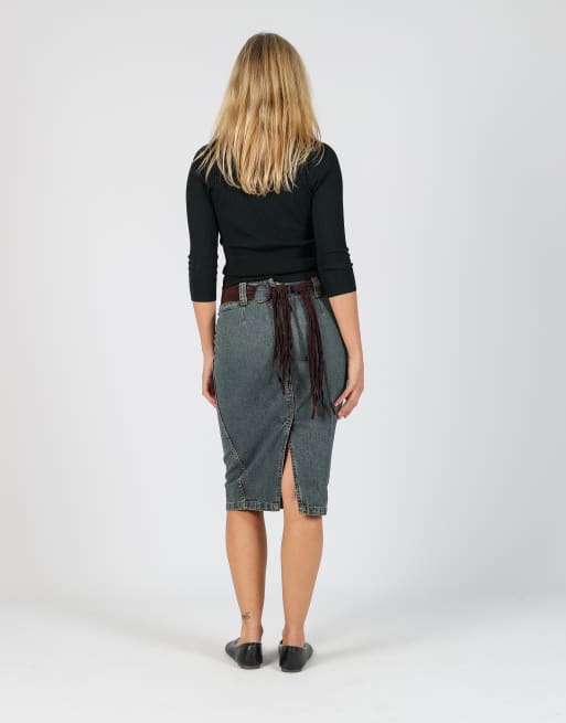 Vintage Hennes XS denim midi skirt in blue, 3 of 4
