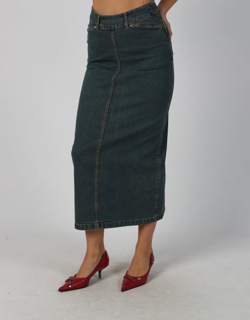 Vintage Hennes XXS denim maxi skirt in blue, 2 of 4