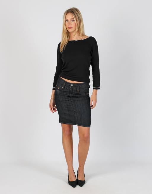 Vintage Herrlicher XS denim midi skirt in blue, 1 of 4