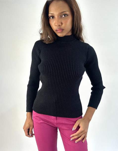 Vintage high neck knit top in black - view 1