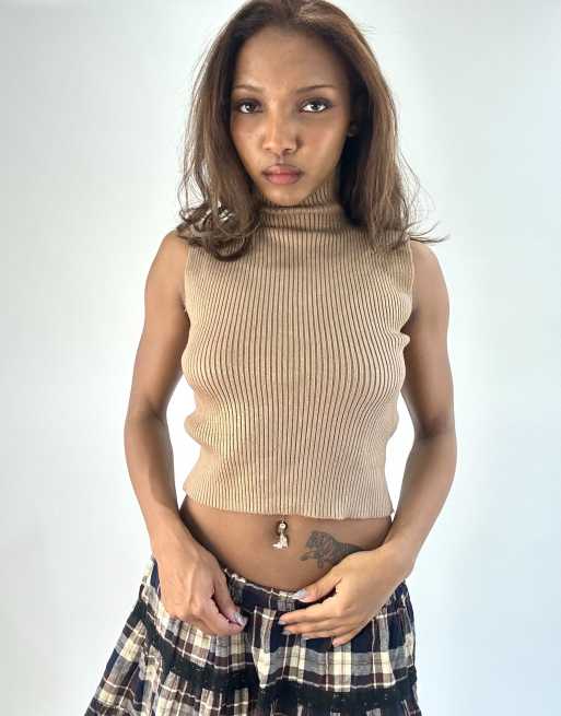 Vintage high neck top in brown