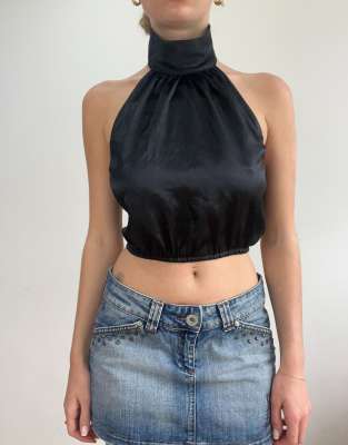 Vintage highneck backless top in black