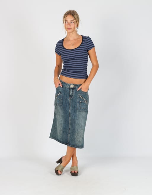 Vintage H.J obiettivo S denim midi skirt in blue