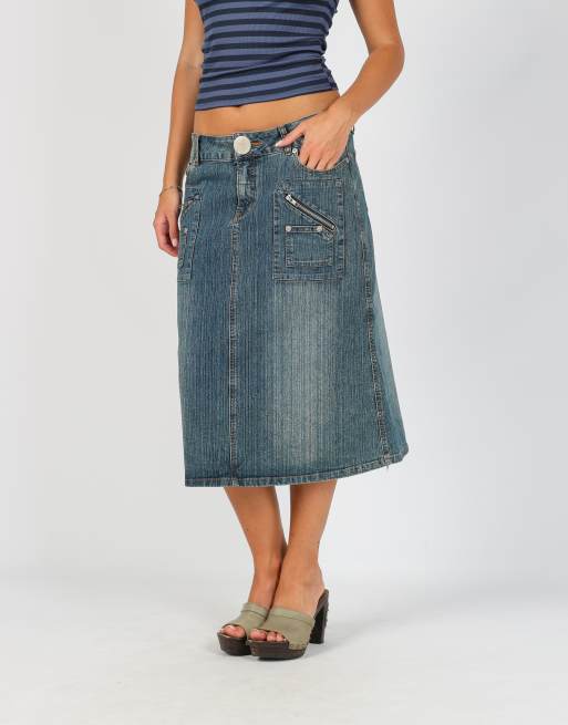 Vintage H.J obiettivo S denim midi skirt in blue, 2 of 4