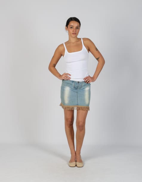 Vintage Hong Ma S denim mini skirt in light blue - view 1
