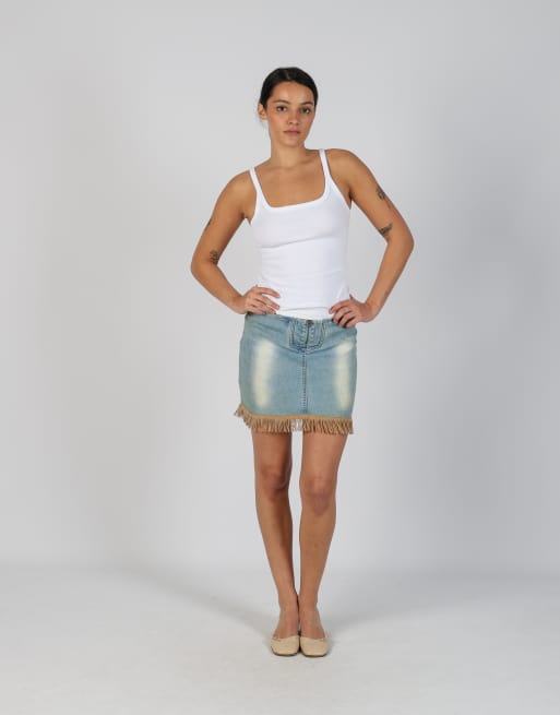Vintage Hong Ma S denim mini skirt in light blue