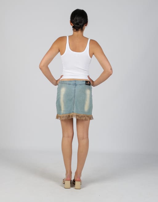 Vintage Hong Ma S denim mini skirt in light blue, 3 of 4