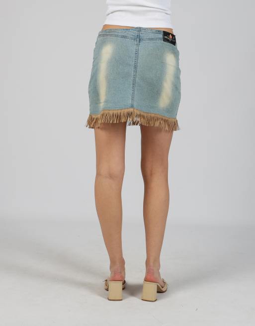 Vintage Hong Ma S denim mini skirt in light blue, 4 of 4