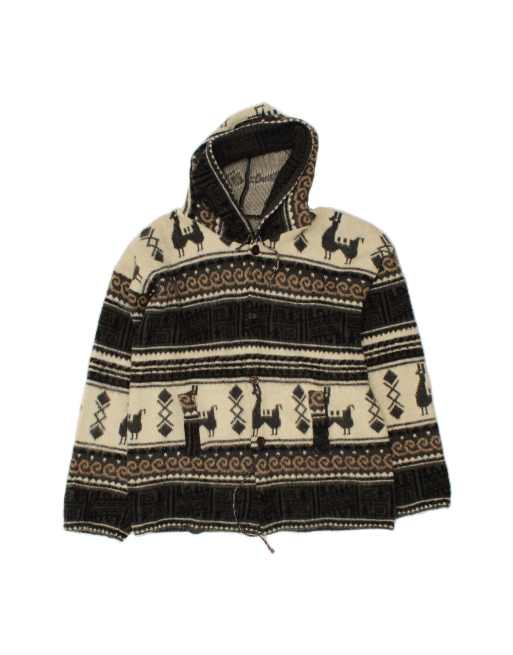 Vintage Hooded Cardigan Sweater Large In Grey Fair Isle
