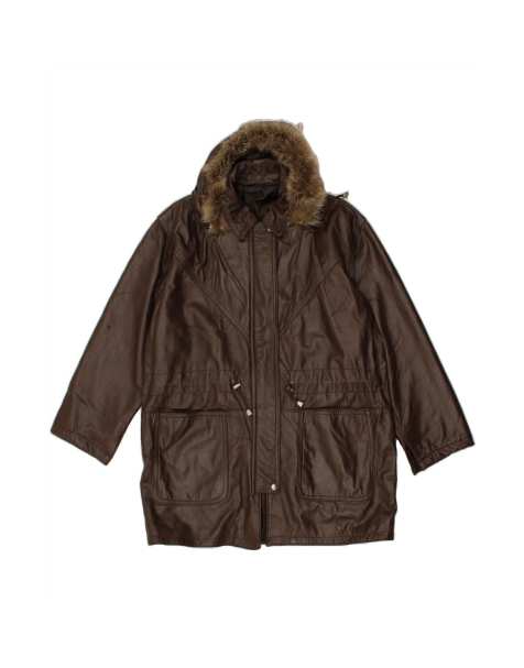 Vintage Hooded Coat UK 18 XL In Brown - view 1