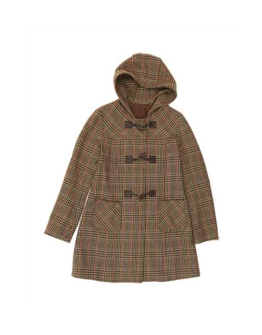 Vintage Hooded Duffle Coat UK 14 Medium In Beige Houndstooth