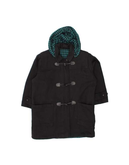 Vintage Hooded Duffle Coat UK 20 2XL In Black