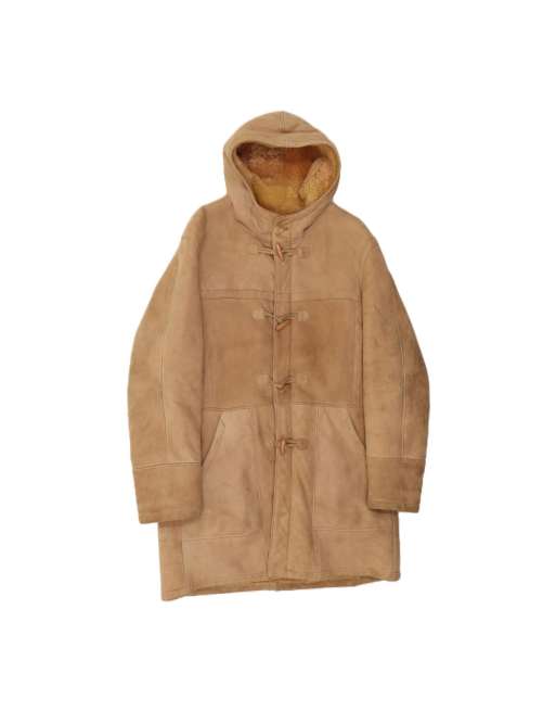 Vintage Hooded Duffle Shearling Coat It 50 XL In Brown