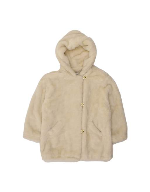 Vintage Hooded Faux Fur Overcoat UK 18 XL In Off In White